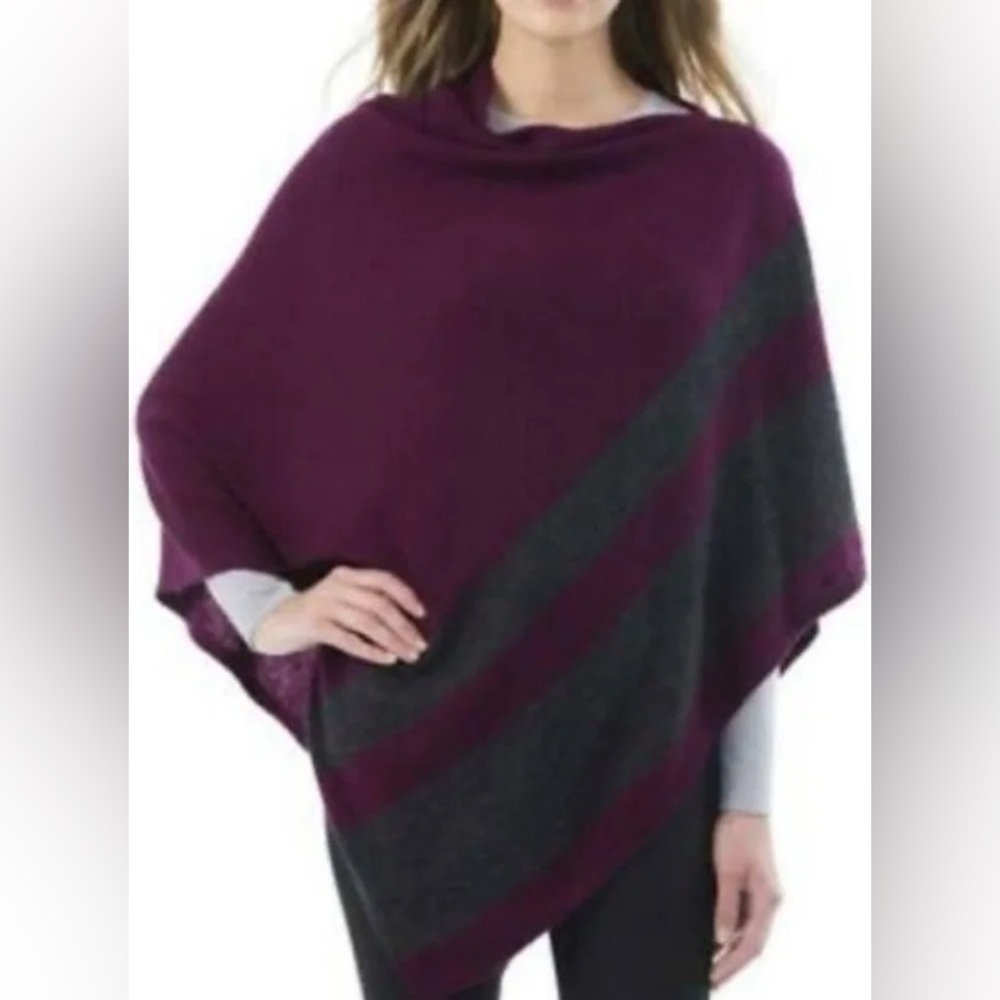 NWT Celeste Wool / Cashmere Eggplant Purple and Gray Poncho 28”x26”